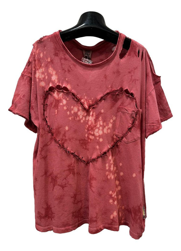 JADED GYPSY Made IN THE USA ANITQUE PINK SHORT SLEEVE OUT OF TOUCH SCARLET HEART TOP