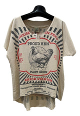 JADED GYPSY MADE IN THE USA CREAM SHORT SLEEVE HAPPY HEN V-NECK TOP