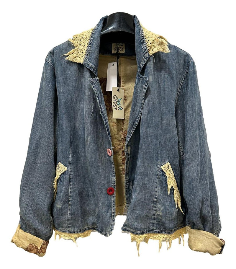 JADED GYPSY Made in the USA Lightweight Back Peace Hamony Jean Jacket