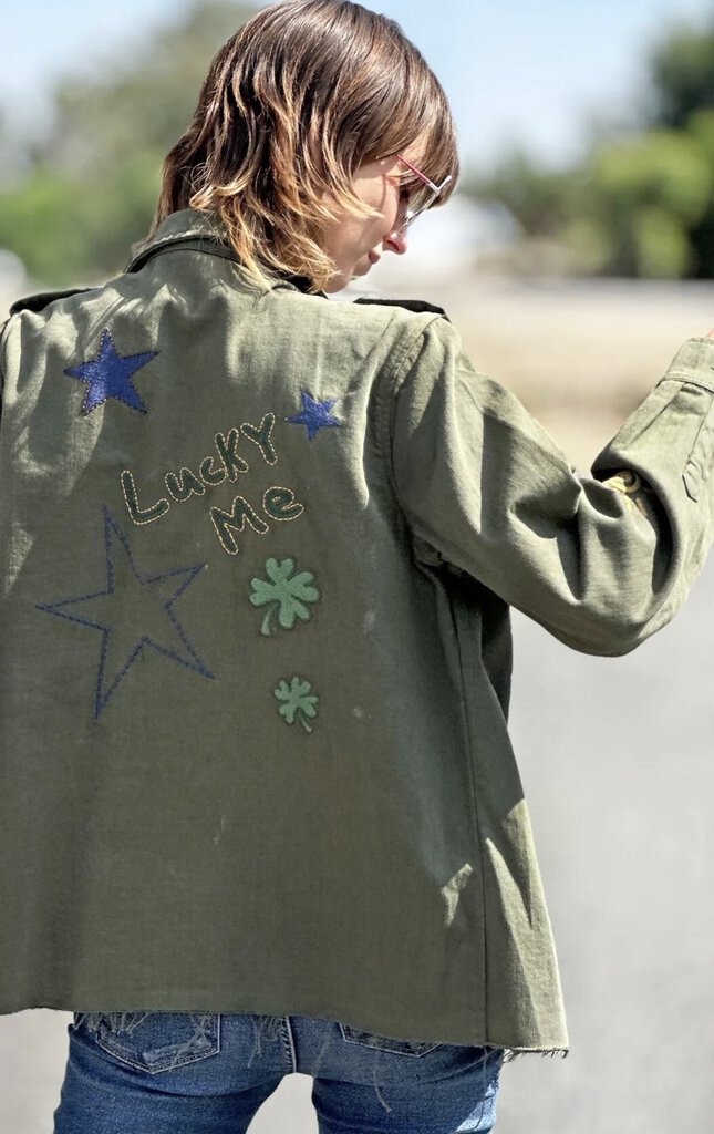 BILLY T Olive "Lucky Me" Embroidered Denim Jacket