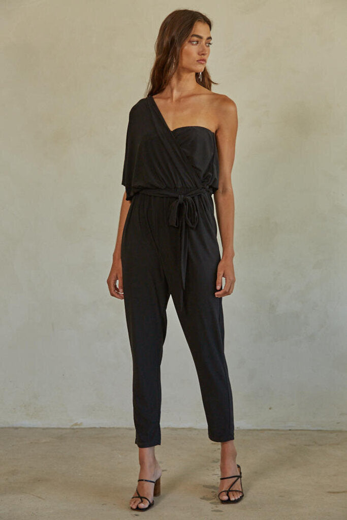 BY TOGETHER Black One Shoulder Jumper Made in the USA