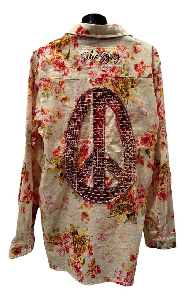 JADED GYPSY Peaceful Gardens Floral Long Sleeve Button Up Top Made in the USA
