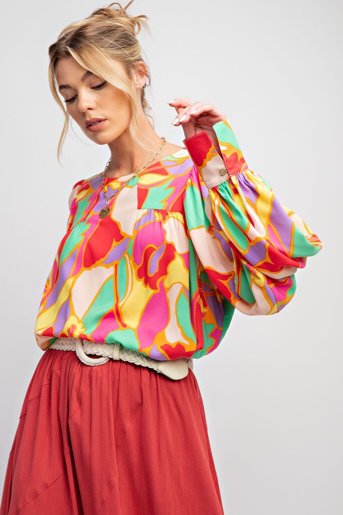 EASEL Abstract Pink Mix Balloon Long Sleeve Top