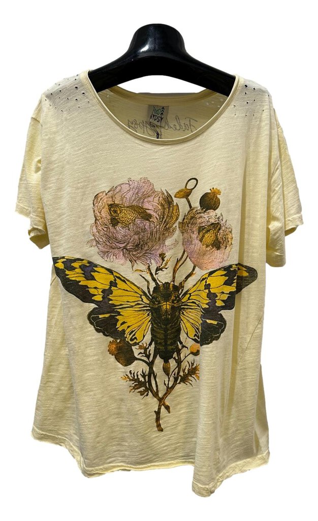 JADED GYPSY Yellow Short Sleeve Dandelion Butterfly Cotton Top