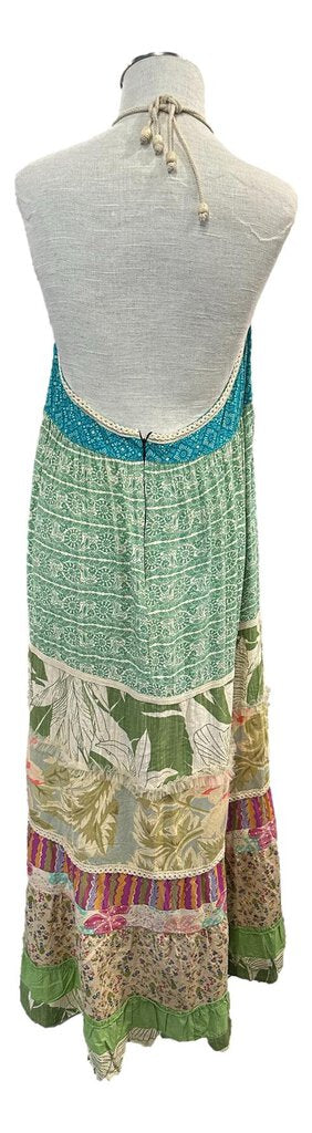 JADED GYPSY Green & Turquoise Mixed Floral & Paisley Print Patchwork Maxi Dreams Dress